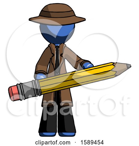 Blue Detective Man Writer or Blogger Holding Large Pencil by Leo Blanchette