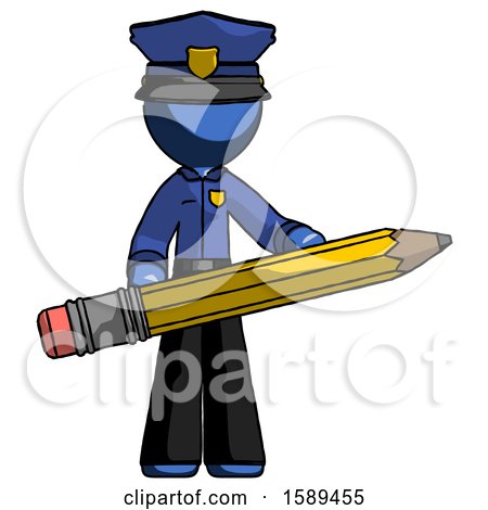 Blue Police Man Writer or Blogger Holding Large Pencil by Leo Blanchette