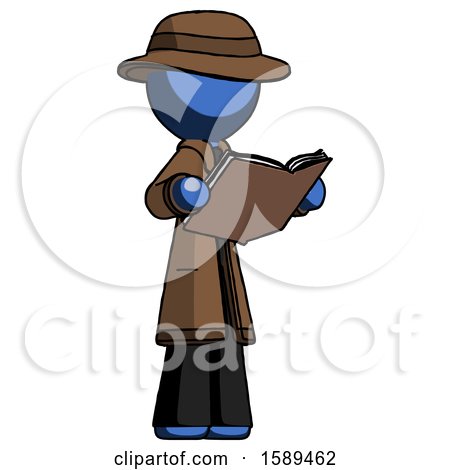 Blue Detective Man Reading Book While Standing up Facing Away by Leo Blanchette