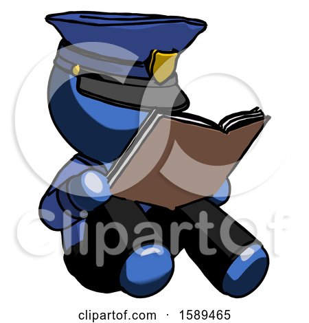 Blue Police Man Reading Book While Sitting down by Leo Blanchette