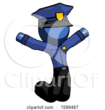 Blue Police Man Jumping or Kneeling with Gladness by Leo Blanchette
