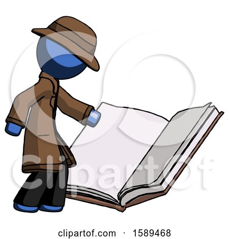 Blue Detective Man Reading Big Book While Standing Beside It by Leo Blanchette