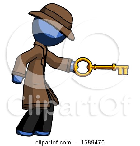 Blue Detective Man with Big Key of Gold Opening Something by Leo Blanchette