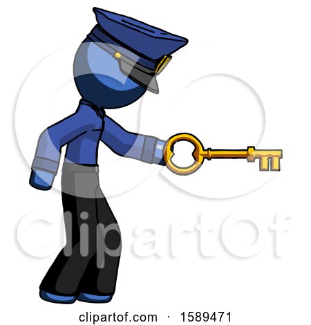 Blue Police Man with Big Key of Gold Opening Something by Leo Blanchette