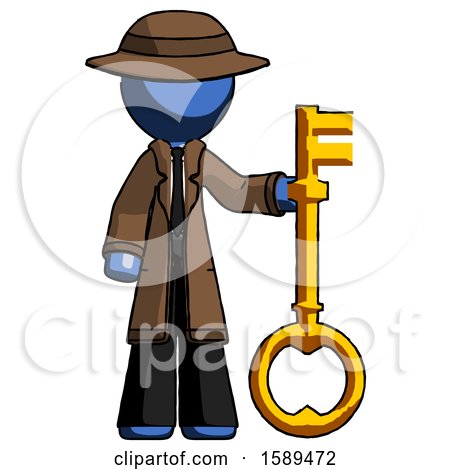 Blue Detective Man Holding Key Made of Gold by Leo Blanchette