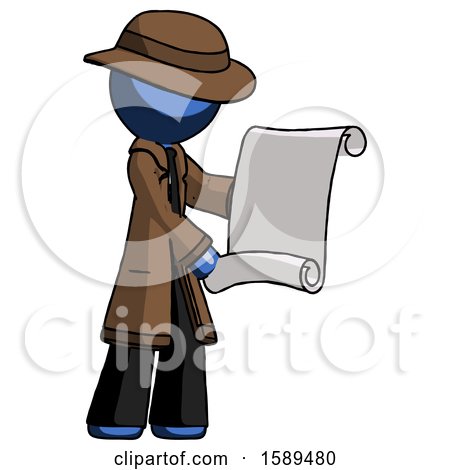 Blue Detective Man Holding Blueprints or Scroll by Leo Blanchette