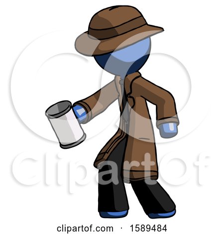 Blue Detective Man Begger Holding Can Begging or Asking for Charity Facing Left by Leo Blanchette