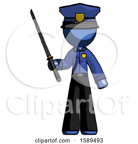 Blue Police Man Standing up with Ninja Sword Katana by Leo Blanchette