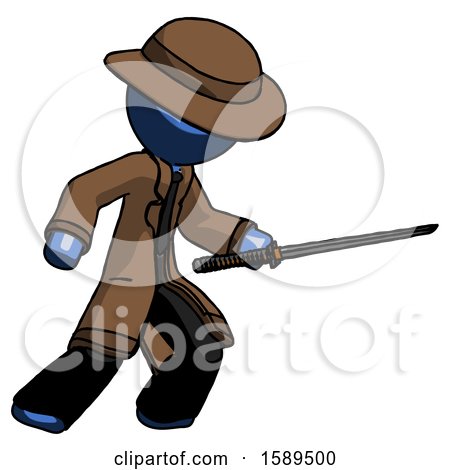 Blue Detective Man Stabbing with Ninja Sword Katana by Leo Blanchette