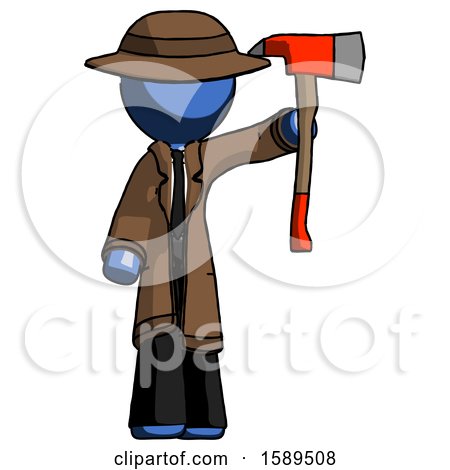 Blue Detective Man Holding up Red Firefighter's Ax by Leo Blanchette