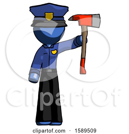 Blue Police Man Holding up Red Firefighter's Ax by Leo Blanchette