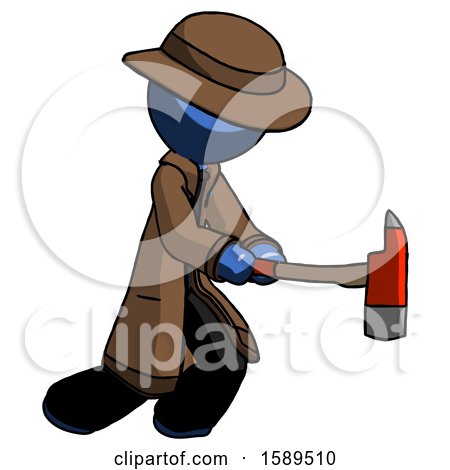 Blue Detective Man with Ax Hitting, Striking, or Chopping by Leo Blanchette