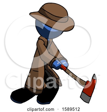 Blue Detective Man Striking with a Red Firefighter's Ax by Leo Blanchette