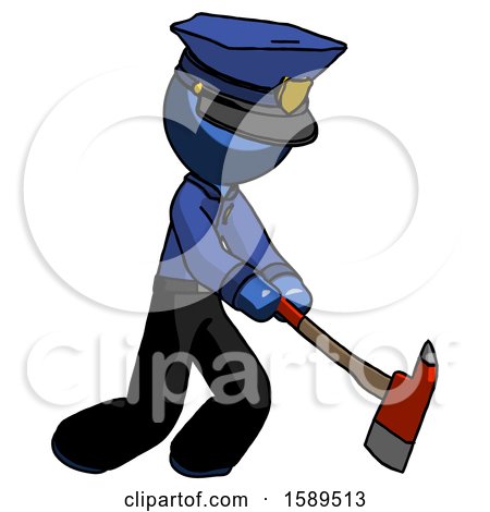 Blue Police Man Striking with a Red Firefighter's Ax by Leo Blanchette