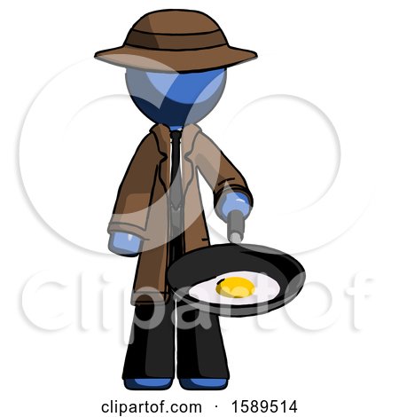 Blue Detective Man Frying Egg in Pan or Wok by Leo Blanchette