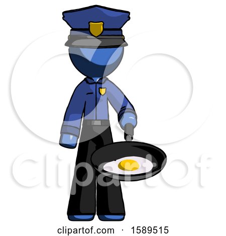 Blue Police Man Frying Egg in Pan or Wok by Leo Blanchette