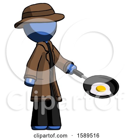 Blue Detective Man Frying Egg in Pan or Wok Facing Right by Leo Blanchette