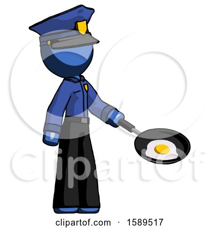 Blue Police Man Frying Egg in Pan or Wok Facing Right by Leo Blanchette