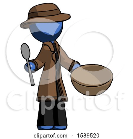 Blue Detective Man with Empty Bowl and Spoon Ready to Make Something by Leo Blanchette
