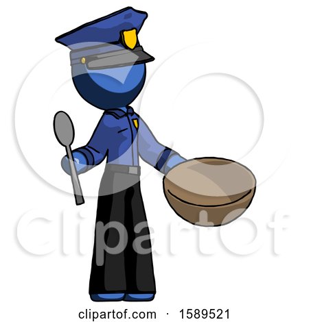 Blue Police Man with Empty Bowl and Spoon Ready to Make Something by Leo Blanchette