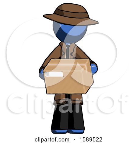 Blue Detective Man Holding Box Sent or Arriving in Mail by Leo Blanchette