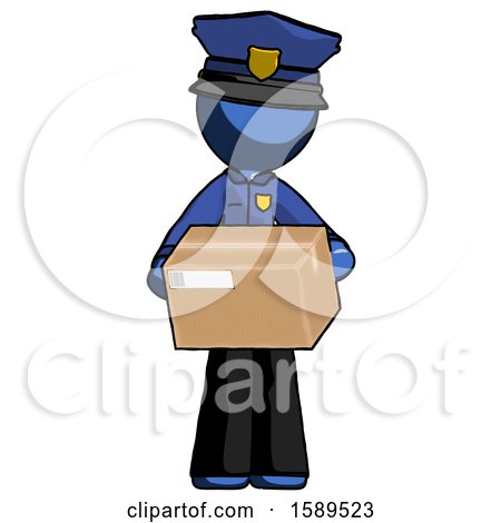 Blue Police Man Holding Box Sent or Arriving in Mail by Leo Blanchette
