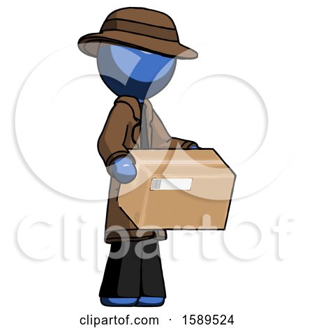 Blue Detective Man Holding Package to Send or Recieve in Mail by Leo Blanchette