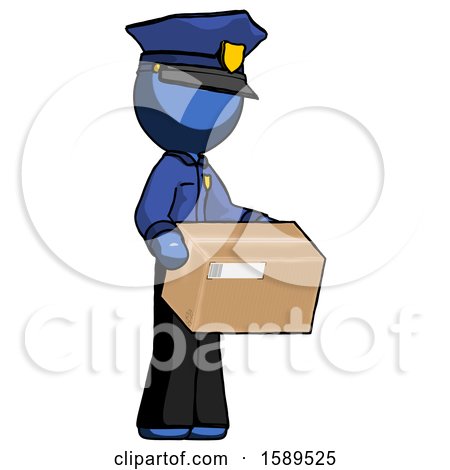 Blue Police Man Holding Package to Send or Recieve in Mail by Leo Blanchette