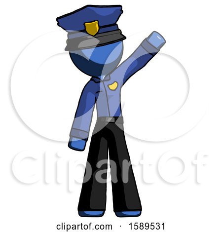 Blue Police Man Waving Emphatically with Left Arm by Leo Blanchette