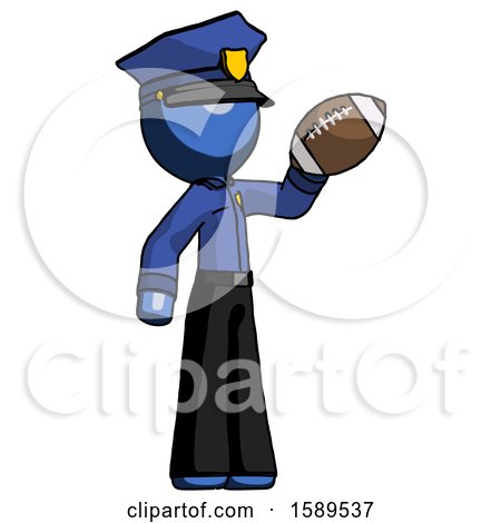 Blue Police Man Holding Football up by Leo Blanchette