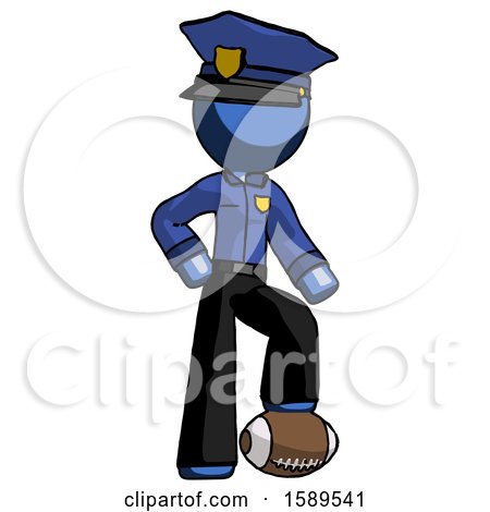 Blue Police Man Standing with Foot on Football by Leo Blanchette