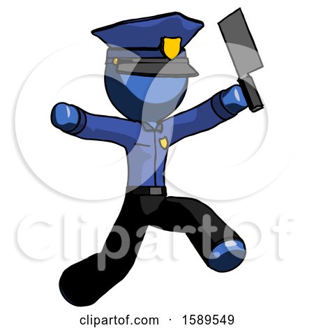Blue Police Man Psycho Running with Meat Cleaver by Leo Blanchette