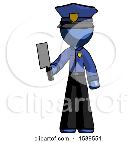 Blue Police Man Holding Meat Cleaver by Leo Blanchette