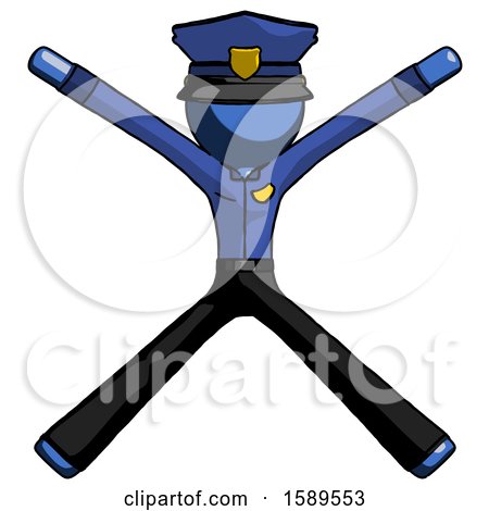 Blue Police Man with Arms and Legs Stretched out by Leo Blanchette