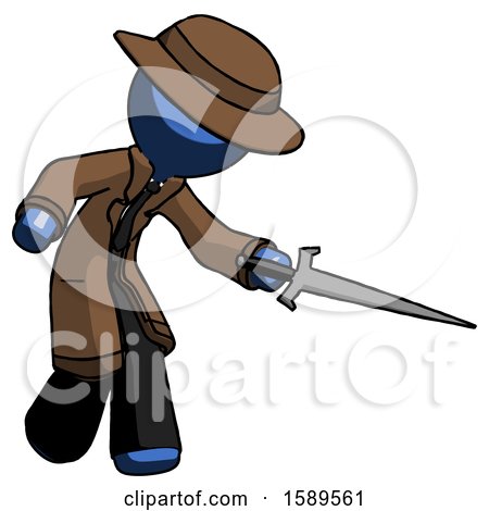 Blue Detective Man Sword Pose Stabbing or Jabbing by Leo Blanchette