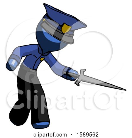 Blue Police Man Sword Pose Stabbing or Jabbing by Leo Blanchette