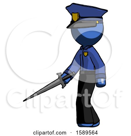 Blue Police Man with Sword Walking Confidently by Leo Blanchette
