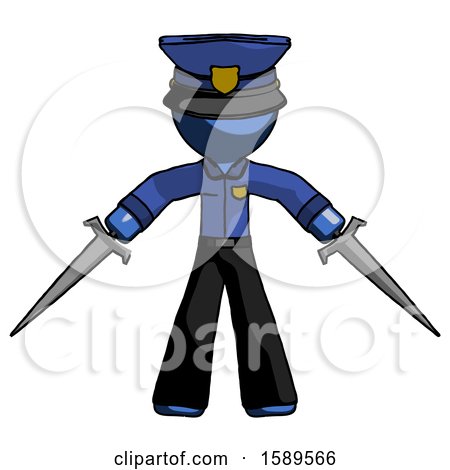 Blue Police Man Two Sword Defense Pose by Leo Blanchette