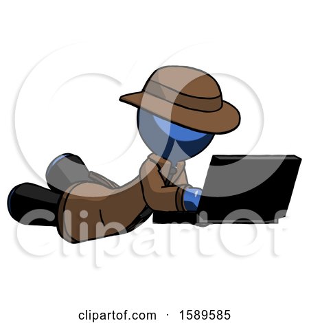 Blue Detective Man Using Laptop Computer While Lying on Floor Side Angled View by Leo Blanchette
