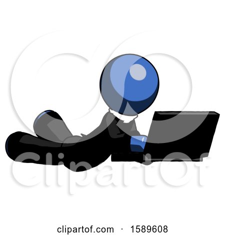 Blue Clergy Man Using Laptop Computer While Lying on Floor Side Angled View by Leo Blanchette