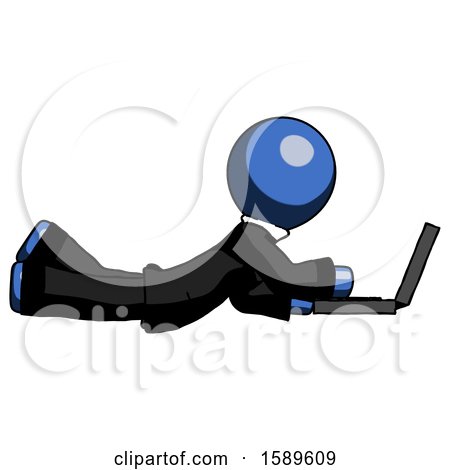 Blue Clergy Man Using Laptop Computer While Lying on Floor Side View by Leo Blanchette