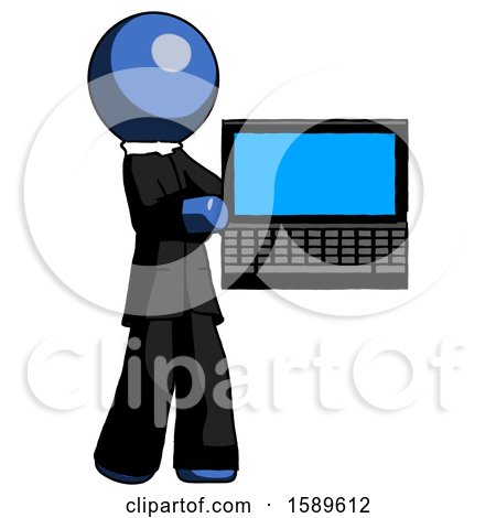 Blue Clergy Man Holding Laptop Computer Presenting Something on Screen by Leo Blanchette