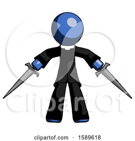 Blue Clergy Man Two Sword Defense Pose by Leo Blanchette