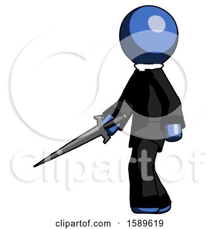 Blue Clergy Man with Sword Walking Confidently by Leo Blanchette