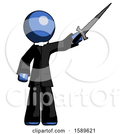 Blue Clergy Man Holding Sword in the Air Victoriously by Leo Blanchette