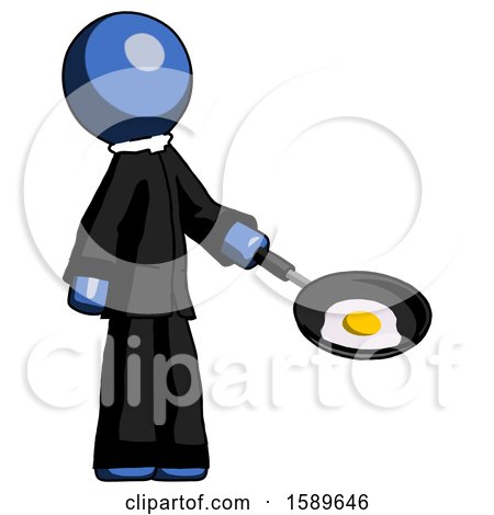 Blue Clergy Man Frying Egg in Pan or Wok Facing Right by Leo Blanchette