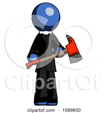 Blue Clergy Man Holding Red Fire Fighter's Ax by Leo Blanchette