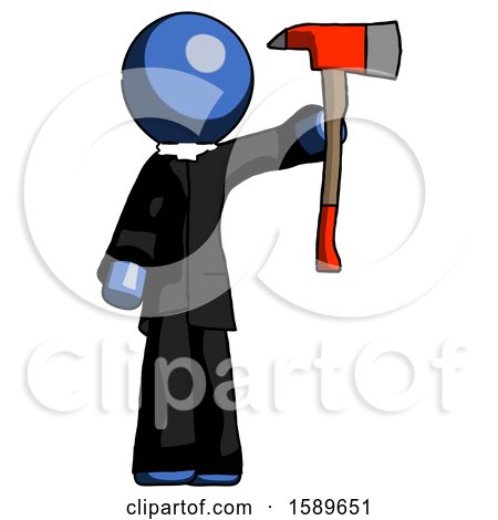 Blue Clergy Man Holding up Red Firefighter's Ax by Leo Blanchette