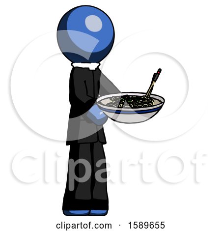 Blue Clergy Man Holding Noodles Offering to Viewer by Leo Blanchette