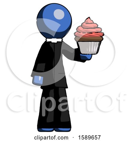 Blue Clergy Man Presenting Pink Cupcake to Viewer by Leo Blanchette